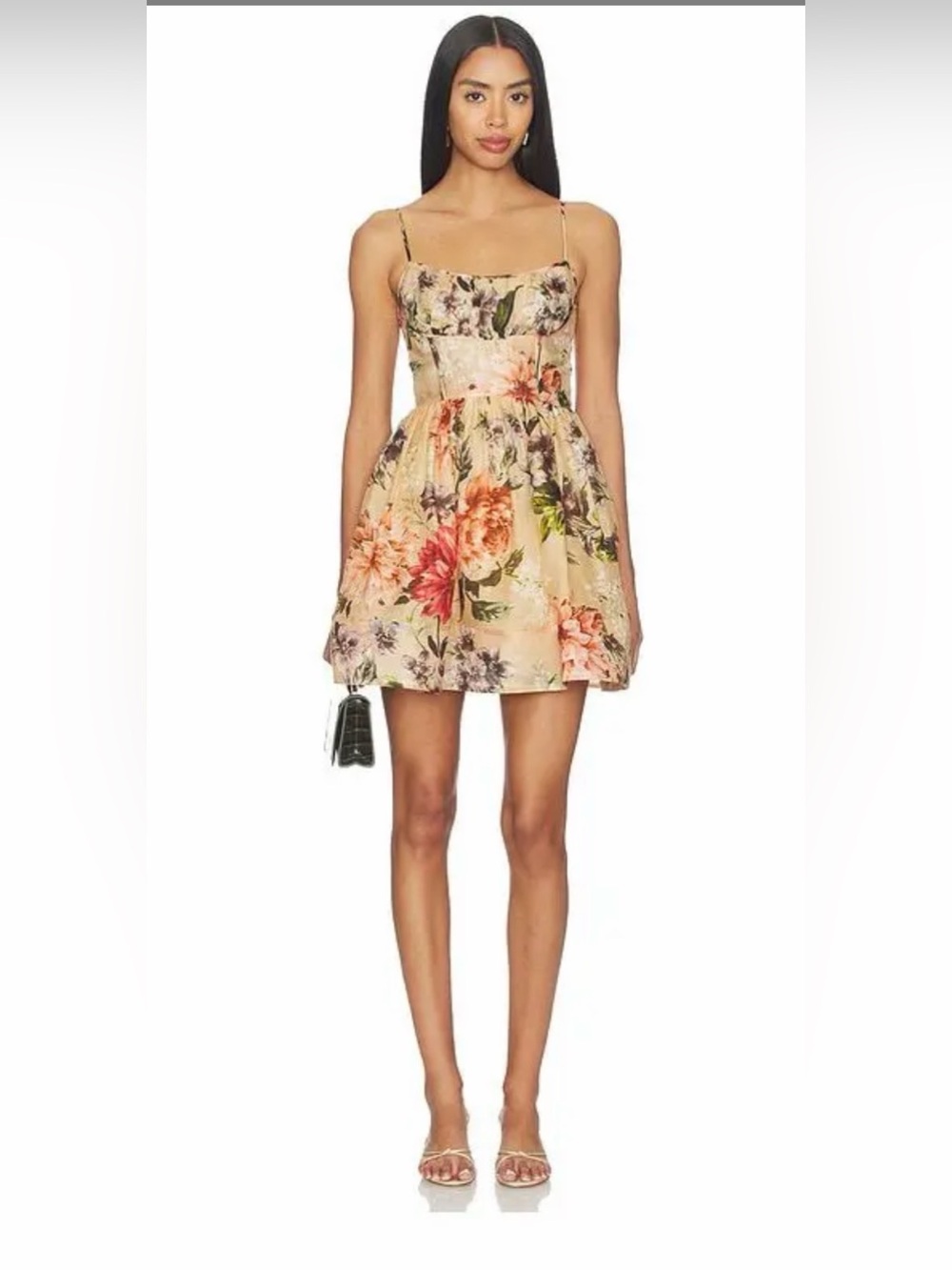 Cara Cara Beige Floral Spaghetti-Strap Mini Dress